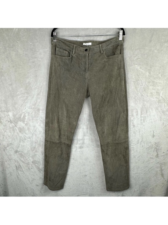 The Row Pants - The Row Olive Green Lambskin Suede Straight-Leg Pants (Quiet Luxury)